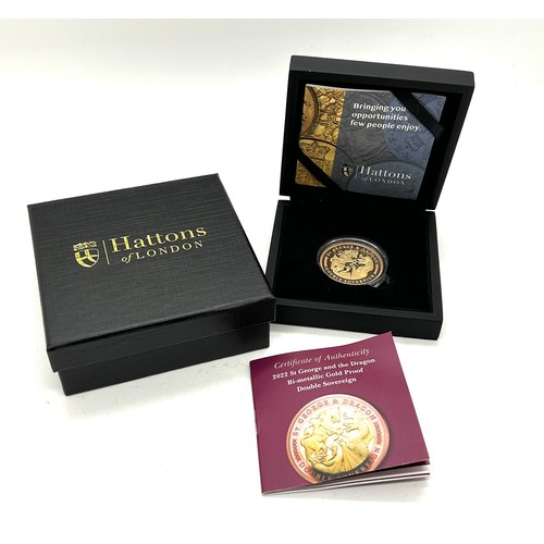 408 - Cased Hatton 22ct 2022 St George and the Dragon Bi-metallic gold double sovereign