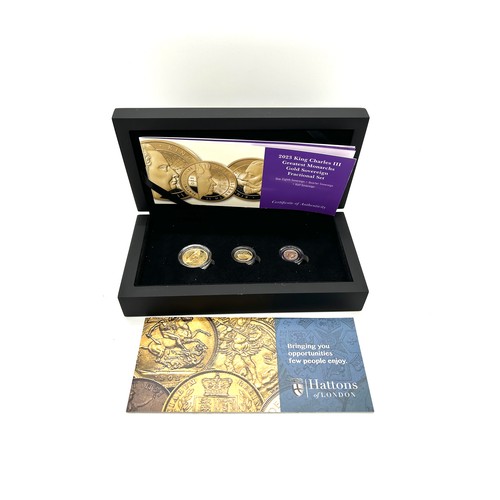 429 - Cased Hatton 22ct  2023 King Charles III gold fractional sovereign set to include half sovereign, qu... 