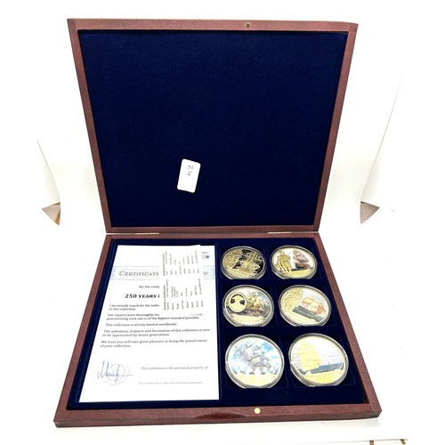 433 - Cased presentation of 6 Silver plated HMS victory coins / medals with COA