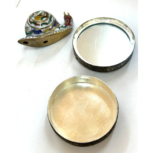 441 - Small oriental metal snail and a mirrored trinket