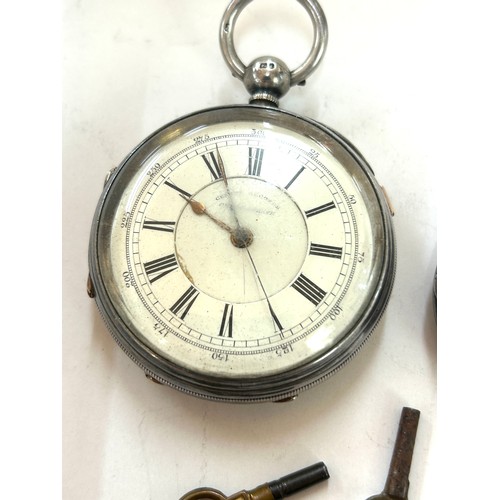 555 - Vintage silver pocket watch and a ladies silver fob watch along with a silver Albert chain