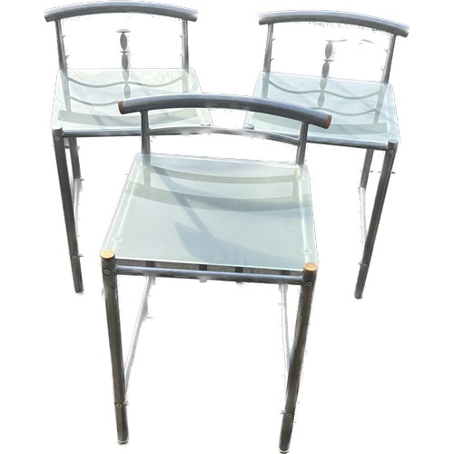 392 - Three metal and glass lamp tables/bed side cabinets measures approx 27 inches tall by 17 wide and 18... 