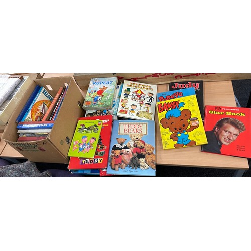 142 - Large selection of childrens vintage books / annuals to include Judy, Magic Roundabout, Ruprt the be... 