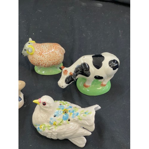 607 - CC HP Ceramic Farmer and Cow novelty salt and pepper pots shakers with cow and sheep with stoppers, ... 