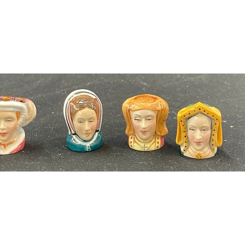 435 - Vintage Francesca Staffordshire King Henry VIII and his 6 wives porcelain thimbles