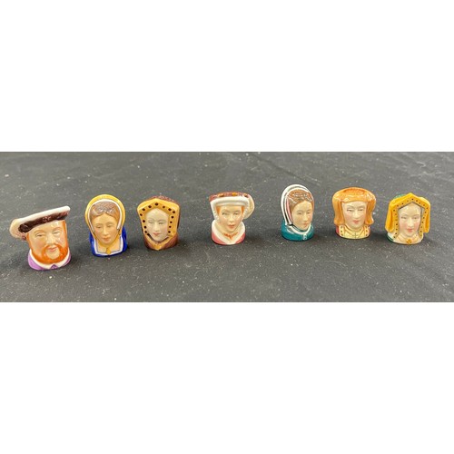 435 - Vintage Francesca Staffordshire King Henry VIII and his 6 wives porcelain thimbles