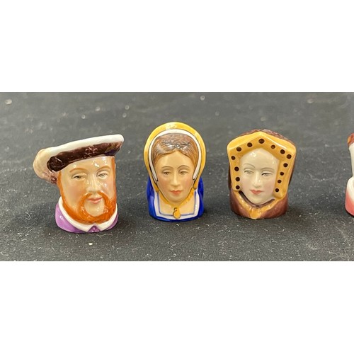 435 - Vintage Francesca Staffordshire King Henry VIII and his 6 wives porcelain thimbles