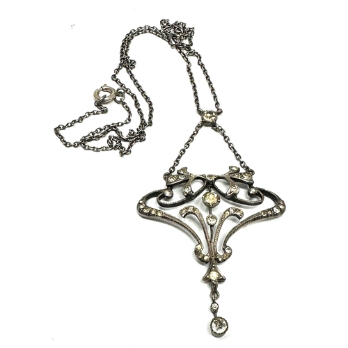 61 - Edwardian Antique Silver Paste Lavalier pendant necklace pendant measures approx 6.5cm drop 4cm wide