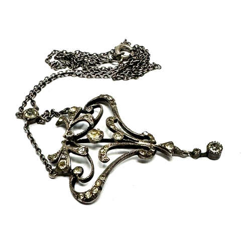 61 - Edwardian Antique Silver Paste Lavalier pendant necklace pendant measures approx 6.5cm drop 4cm wide