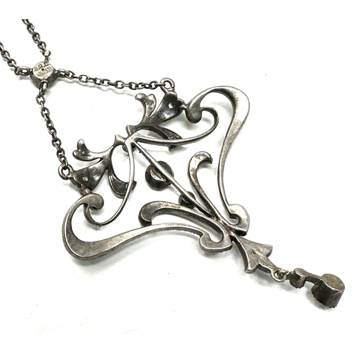 61 - Edwardian Antique Silver Paste Lavalier pendant necklace pendant measures approx 6.5cm drop 4cm wide