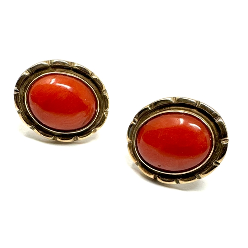 65 - 9ct gold coral earrings weight 3.8g