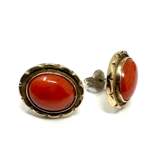 65 - 9ct gold coral earrings weight 3.8g