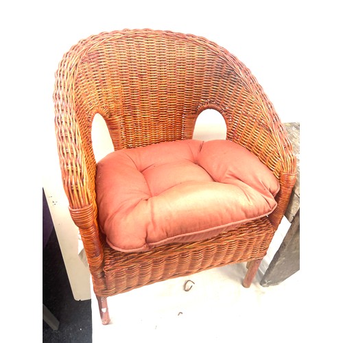 370 - Childs miniature wicker chair measures approx 22 inches tall and a wooden stool