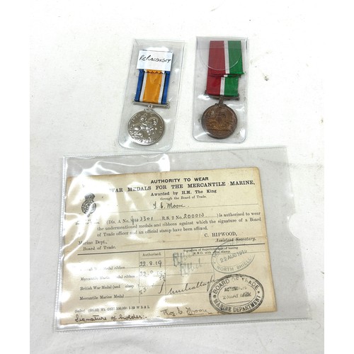 531 - War medals for the Mecantile marine and a replacement WW1 medal