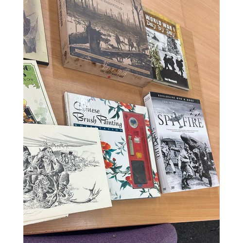 338 - Selection of books to include Formula 1, World war, Spite fire, History print sketches etc