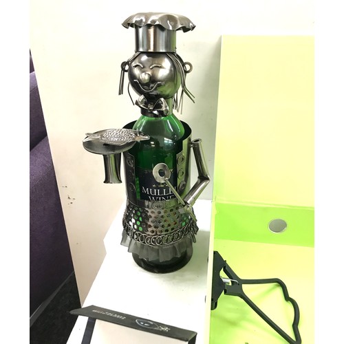 214 - Selection of miscellaneous to include metal lady wine holder, Jack Daniels glass, desk lamp, orienta... 