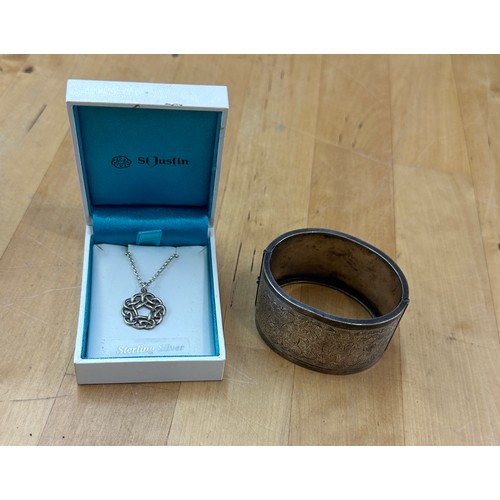 514 - Vintage silver bracelet and a silver St Justin necklace