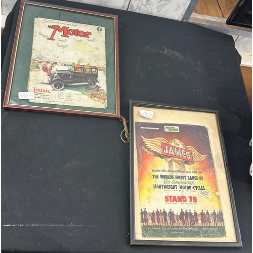 77 - Two vintage framed Motor cycling posters Trojan 1929 and The James Cycle 1951