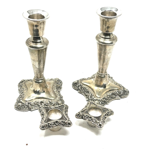 13 - Pair of silver candlesticks measure height approx 14cm Birmingham silver hallmarks