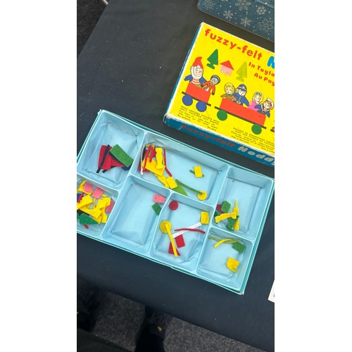 210 - Selection of vintage and later toys and games to include fuzzy felt, wooden jigsaws, magnetic bowlin... 