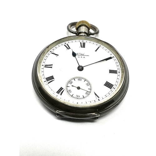 387 - Antique silver open face waltham traveller pocket watch the watch is ticking