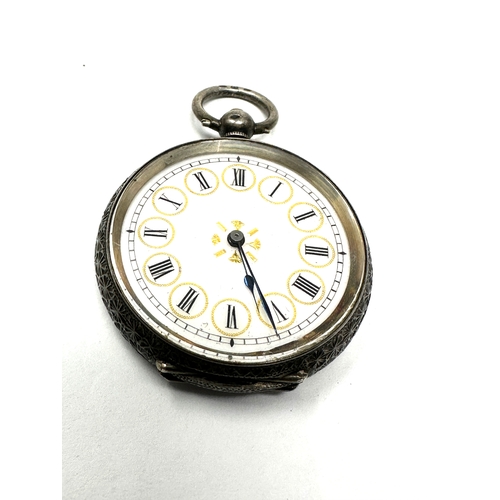 389 - Antique silver open face fob pocket watch the watch is ticking