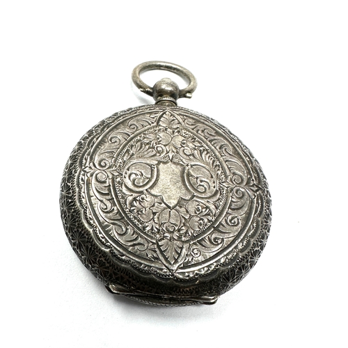 389 - Antique silver open face fob pocket watch the watch is ticking