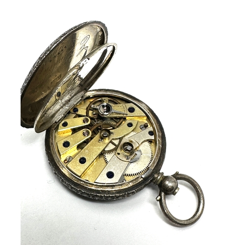 389 - Antique silver open face fob pocket watch the watch is ticking