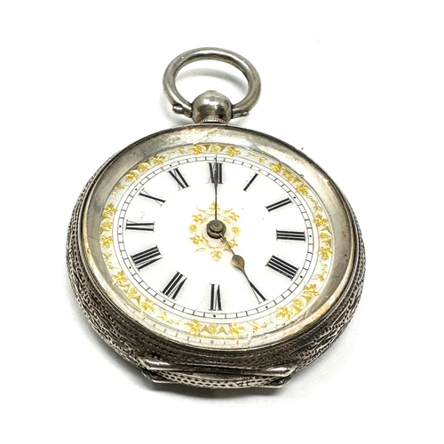 391 - Antique silver open face fob pocket watch the watch is ticking