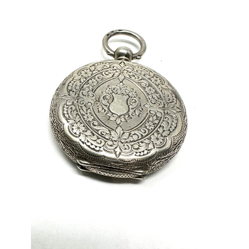 391 - Antique silver open face fob pocket watch the watch is ticking