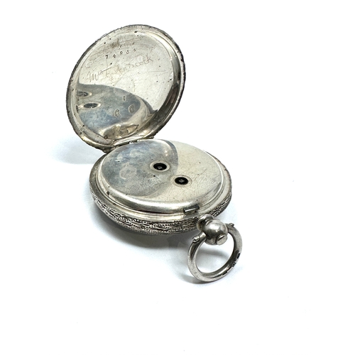 391 - Antique silver open face fob pocket watch the watch is ticking