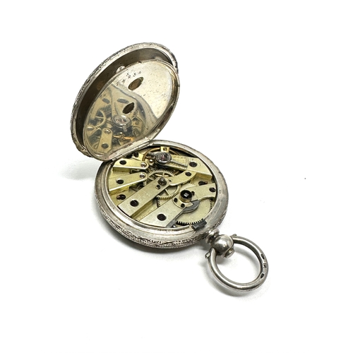 391 - Antique silver open face fob pocket watch the watch is ticking