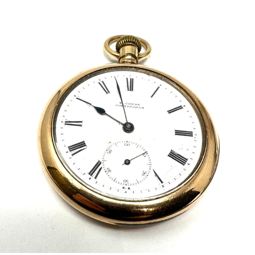 395 - Antique gold plated  t.coxon Nottingham open face  pocket watch the watch is ticking