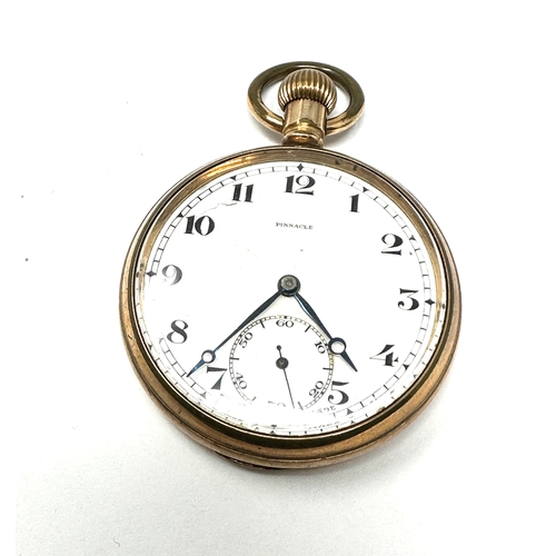 397 - Antique gold plated open face Pinnacle pocket watch the watch is ticking