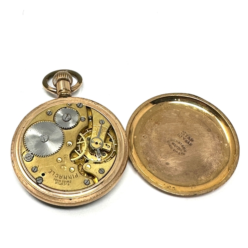 397 - Antique gold plated open face Pinnacle pocket watch the watch is ticking