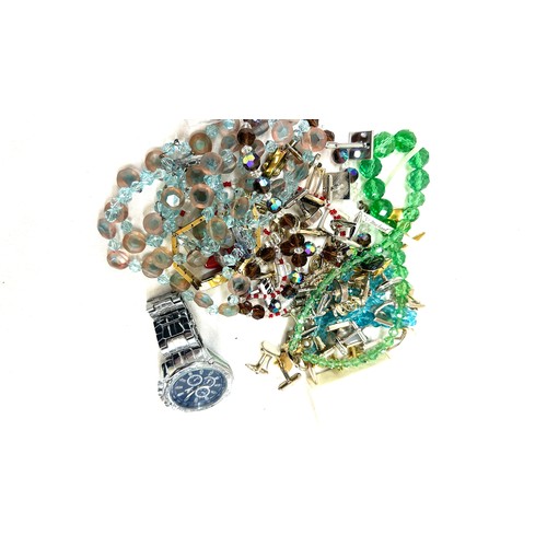 457 - Selection of costume jewellery to include watches, beads, cufflinks etc