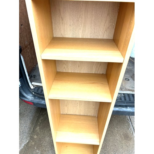 378 - 6 shelf oak bookcase measures approximately 80 inches by 11 inches