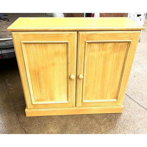 407 - 2 door large wooden cupboard measures approximately 40 inches tall 45 inches wide 15 inches depth