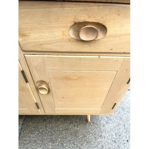 405 - Blonde ercol mid century 2 drawer 3 door kitchen sideboard measures approximately 33 inches tall 49 ... 