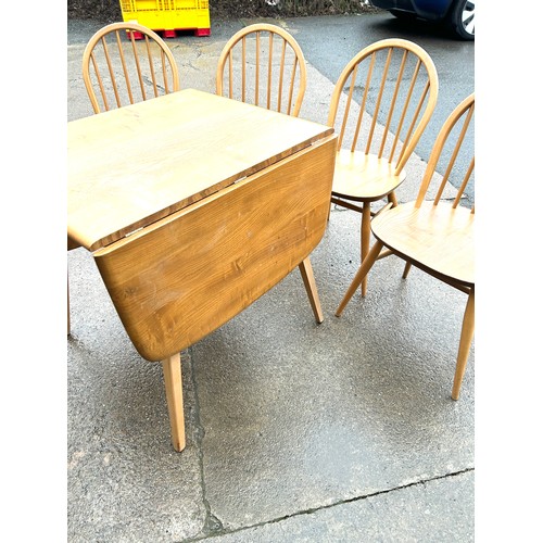 404 - Blonde Ercol drop leaf table and 4 chairs