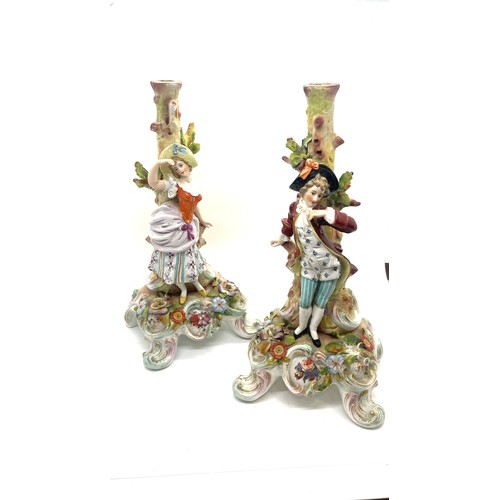 614 - Pair of Capodimonte candle sticks 11 inches tall, A/F