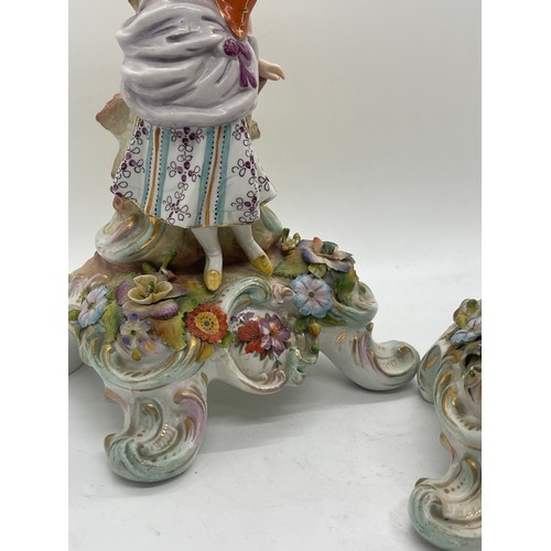 614 - Pair of Capodimonte candle sticks 11 inches tall, A/F