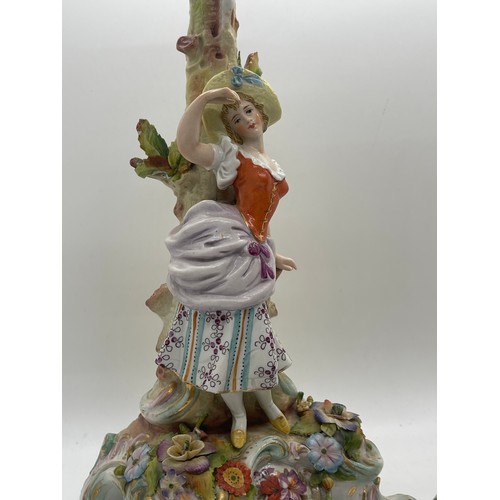 614 - Pair of Capodimonte candle sticks 11 inches tall, A/F