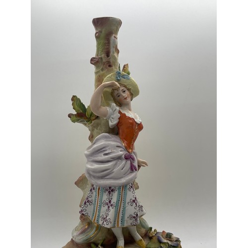 614 - Pair of Capodimonte candle sticks 11 inches tall, A/F