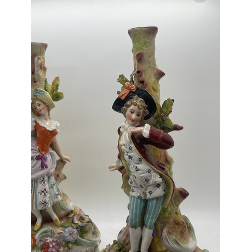 614 - Pair of Capodimonte candle sticks 11 inches tall, A/F