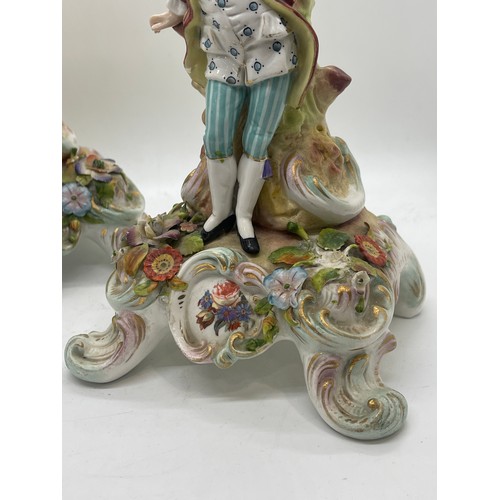 614 - Pair of Capodimonte candle sticks 11 inches tall, A/F