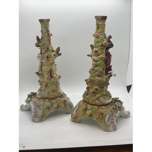 614 - Pair of Capodimonte candle sticks 11 inches tall, A/F