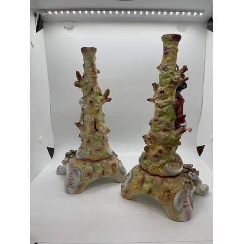 614 - Pair of Capodimonte candle sticks 11 inches tall, A/F