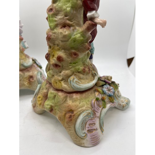 614 - Pair of Capodimonte candle sticks 11 inches tall, A/F