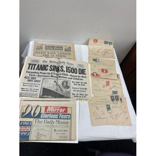 76 - Selection of vintage newspapers etc includes titanic